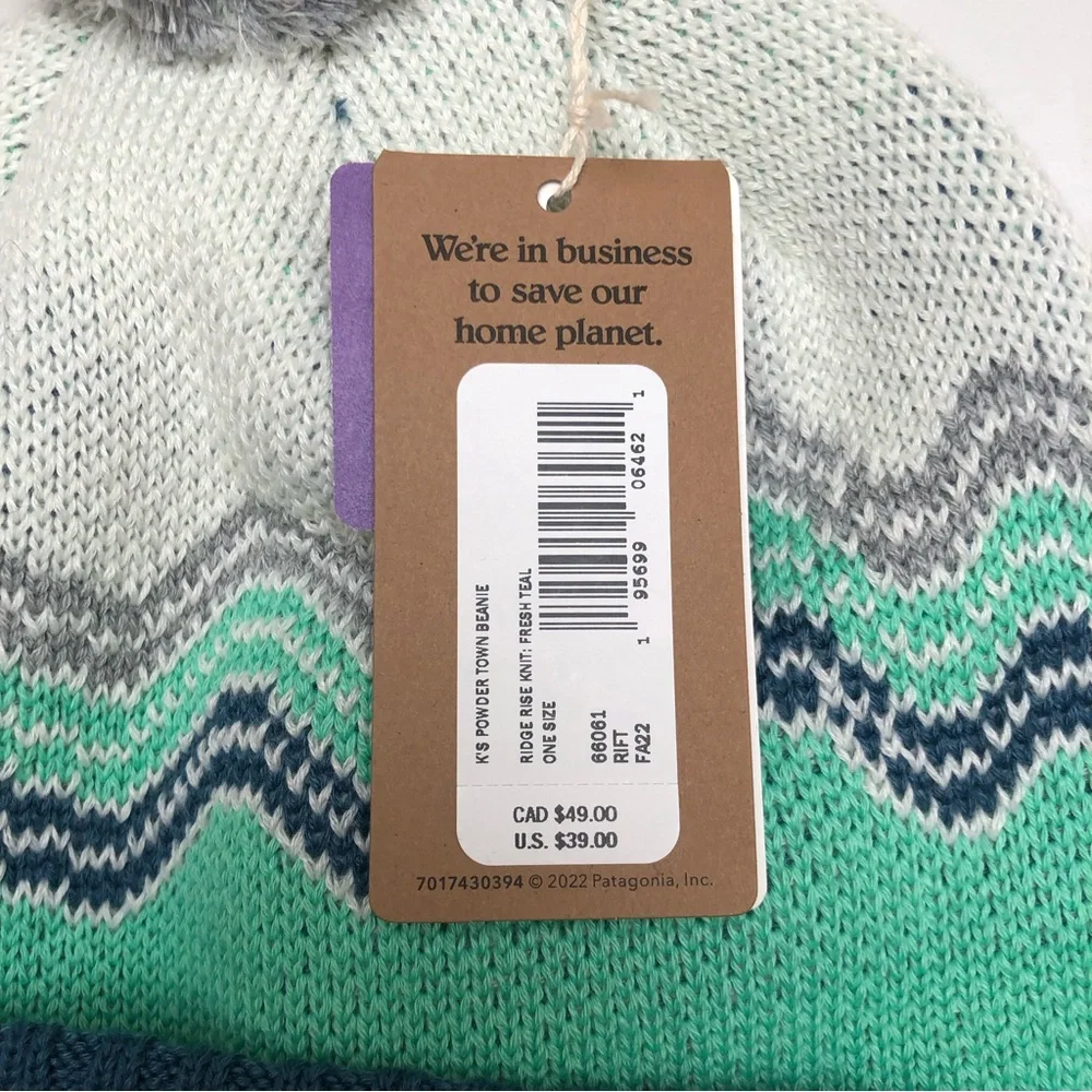 Patagonia Kid's Powder Town Ridge Rise Knit 'Fresh Teal' Beanie 66061-FA22 OS